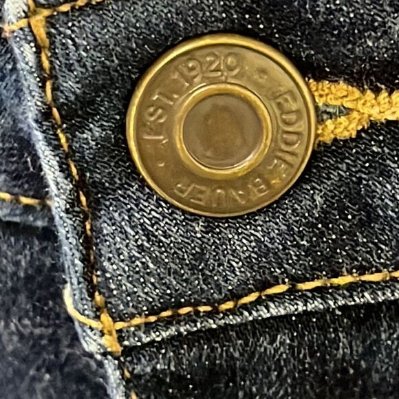 Eddie Bauer Dark Wash Curvy Bootcut 5-Pocket Tan Contrast Stitching Jeans-Size 8 - Picture 7 of 16